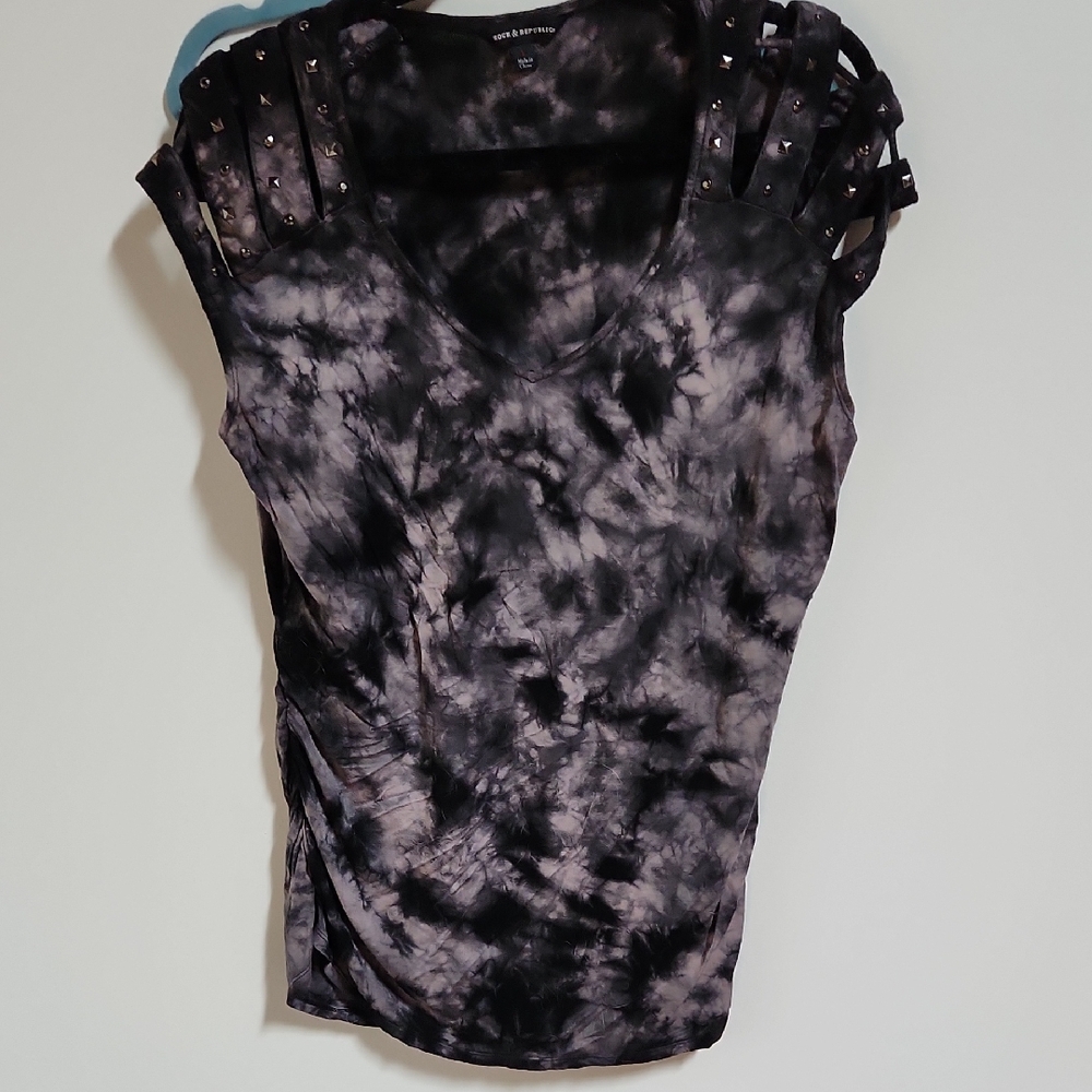 Rock & Republic Black Tie-Dye Studded Tee